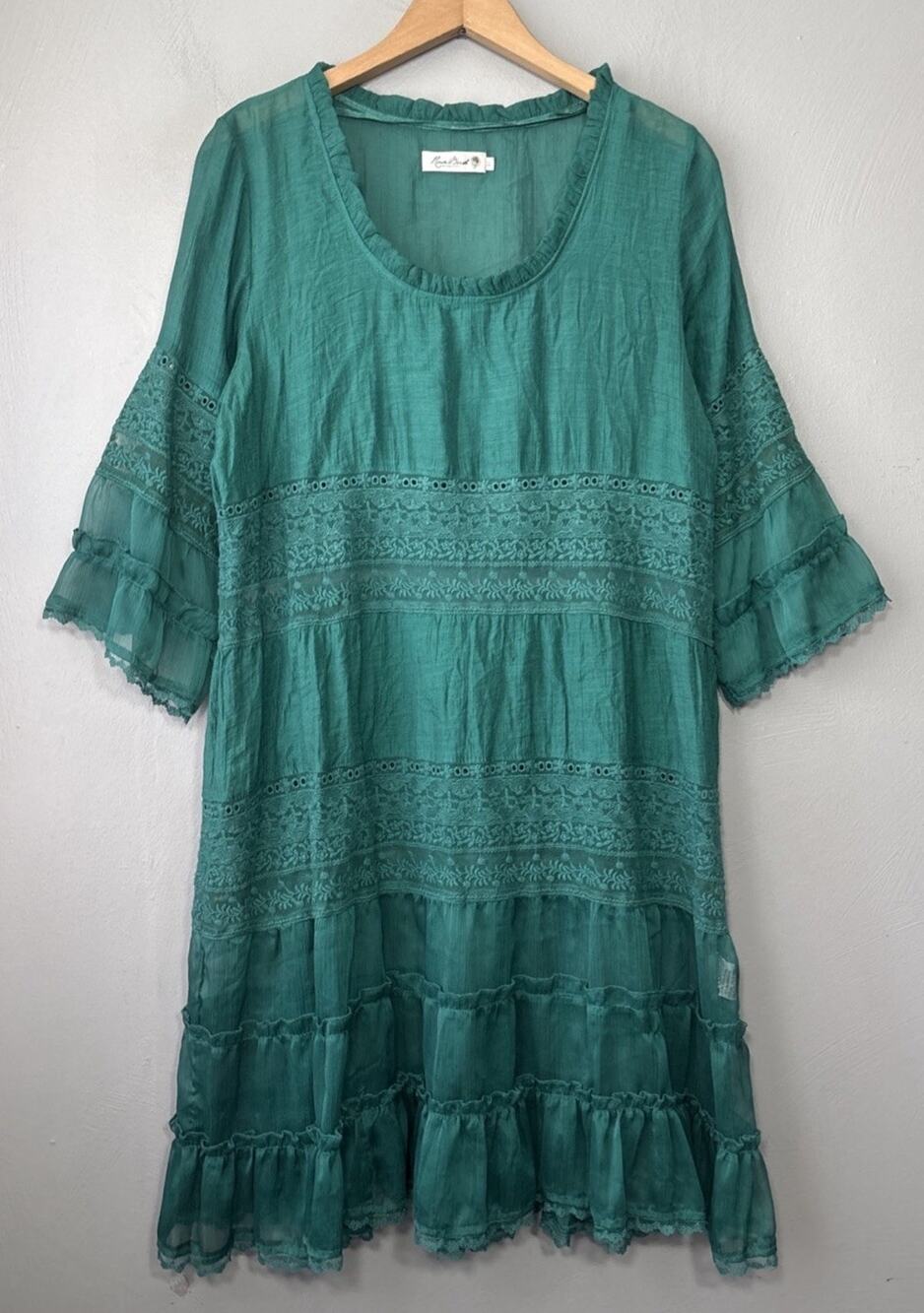 Rose Bud Alana Dress Size Medium Green Whimsigoth Fairy Embroidered Lace Sheer